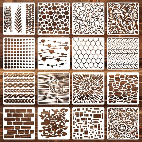 Mixed Media Stencils Other - 16 Pc Stencils for Mixed Media Reusable (4093)‎